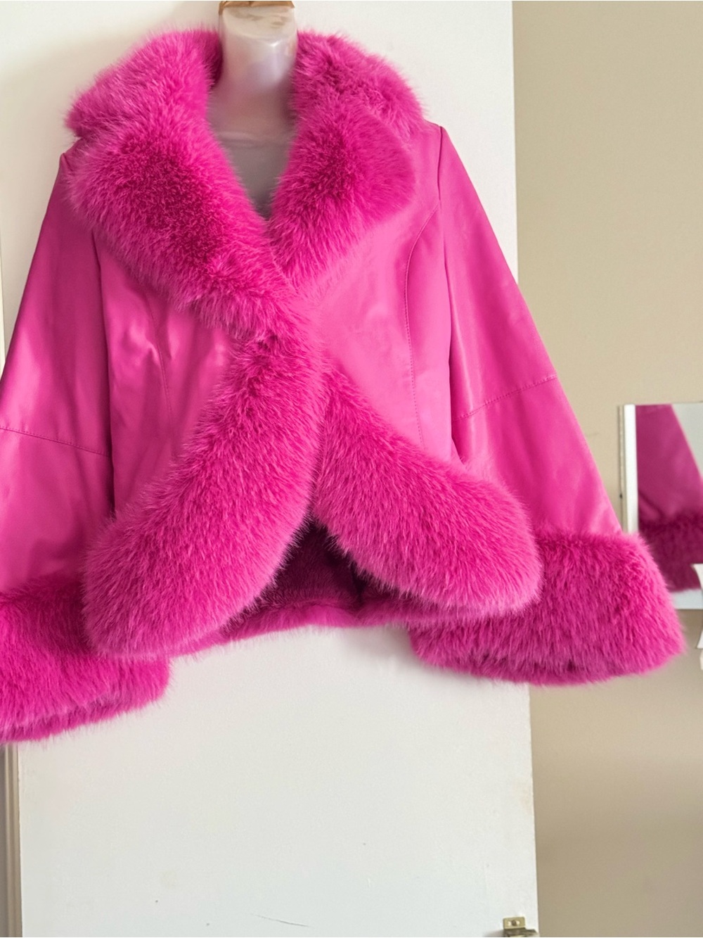 Hot Pink Faux Fur Trim Jacket - Women Jackets & Coats